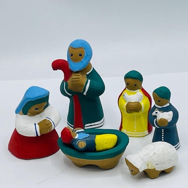 Vintage  6 Pc Hand Painted Decorative Nativity from Mexico-- folk Art- Small 