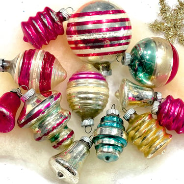VINTAGE: 12 Shiny Brite Striped Glass Ornaments - Old Christmas Ornaments - Holliday - SKU 