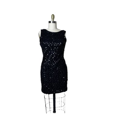 Positively Ellyn Vintage 80s Black Sequin Little Black Dress, size 8 union made 