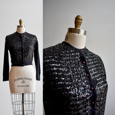 1950s Black Sequin Cardigan Sweater 