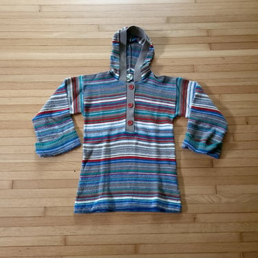 Vintage Women's Knit Acrylic Multi-Colored Striped Hooded Sweater / 1970's S 