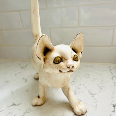 Vintage Anthony Freeman Mcfarlin Cat Cream/White Pottery Mid Century Signed 193 California USA by LeChalet