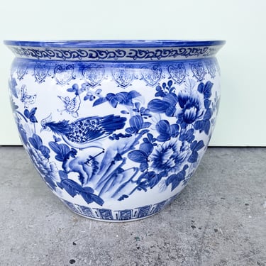 Large Blue and White Cachepot