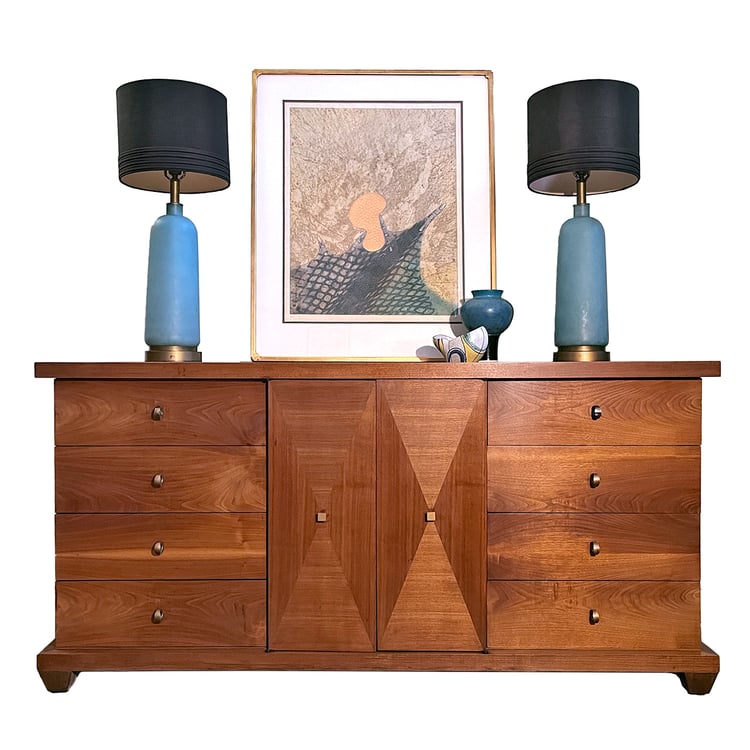 64&#8243; Mid Century Modern 1950&#8217;s Walnut Dresser | Sideboard w. Unique Details