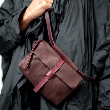 Small Dark Bordeaux Leather Mono Bag