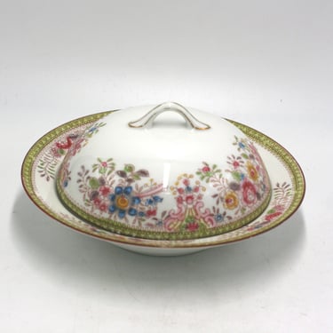 vintage Nippon Hand Painted Covered Butter Dish with Ice Strainer 