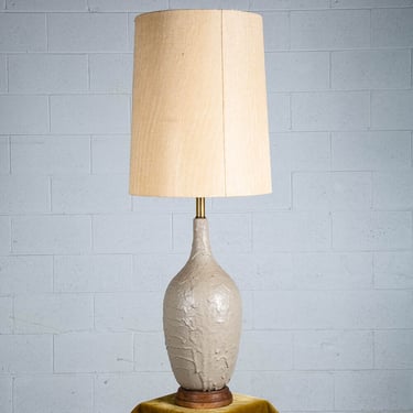 Mid Century Modern Table Lamp Grey Light Vintage Drip Ceramic Mcm Walnut Base NM