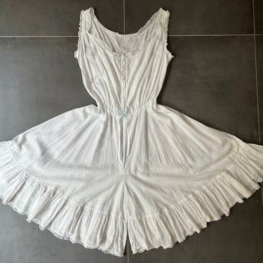Antique Edwardian 1910s 20s White Cotton Lawn Step-In Chemise Romper 