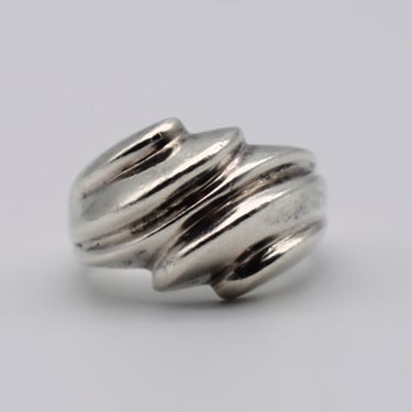 80's sterling size 5.75 Modernist stacked clouds ring, edgy SU 925 silver abstract waves graduated band 