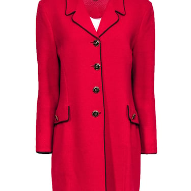 St. John - Red Knit Longline Coat w/ Black Piping Sz 12