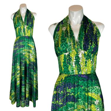 1970's Green Psychedelic Halter Dress Size S