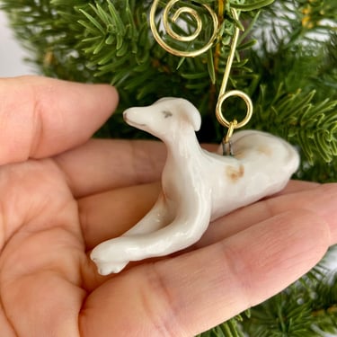 Handmade Porcelain Ornaments | Miniature Ceramic Greyhound and Fox | One-of-a-kind Animal Holiday Ornaments | Christmas Tree Decoration 