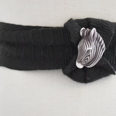 Vintage Black Woven Cotton Belt with Zebra Accent 