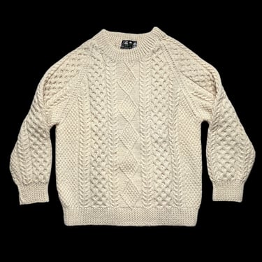 Vintage ABBEY KNITWEAR Cable Knit Irish Wool Sweater ~ size Large ~ Clarenbridge / Hand Made ~ Fishing / Fisherman ~ Made in Ireland ~ 