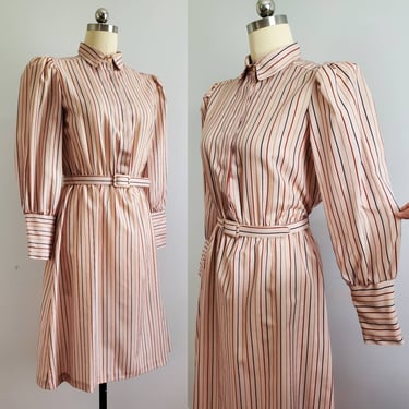 1970s Shirt Dress by Breli Originals with Gauntlet Cuffs and Matching Belt- 70s Dresses - 70's Women's Vintage Size Large 