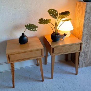 PAIR Russel Wright for Conant Ball birch nightstands | 1960s vintage bedroom side tables | mid century end tables 