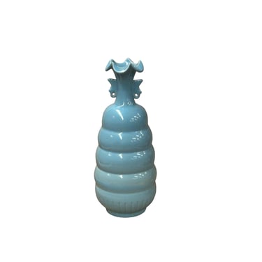 Orient Light Blue Fluted Rim Circle Rings Ceramic Vase ws4710E 
