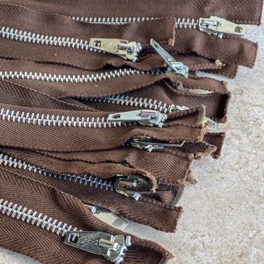 Vintage Conmatic Zippers LOT OF 21 New Old Stock 18” 19” 20” Sewing Industrial Pillows Heavy Duty Bulk Dark Brown Zippers Army 