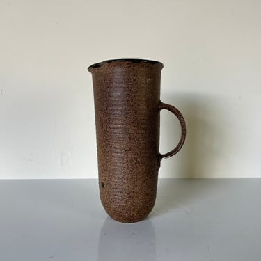 80's Vintage Handmade Organic Pottery Pitcher Vase, Signed 