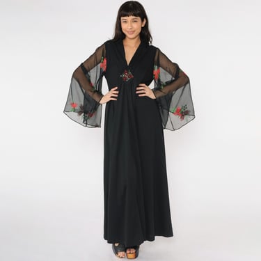 black floral embroidered chiffon maxi dress Gharara Dress - Chiffon Embroidered Set main image 1