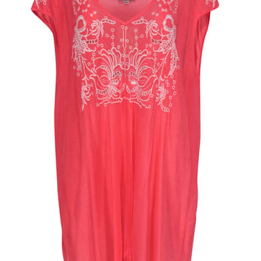 Johnny Was - Coral Tunic-Style Top w/ White Embroidery Sz XXL