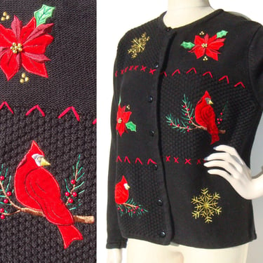 Vintage Christmas Sweater Red Cardinal Cardigan Classic Elements L 