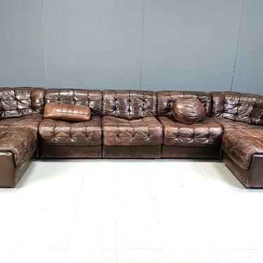 Vintage modular patchwork leather sofa DS11 by Desede, 1960s - mid century sofa set - vintage brown leather sofa set 