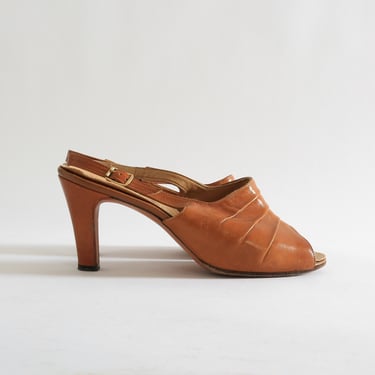 Vintage 70s does 50s brown leather heels Sz. 7 1/2 