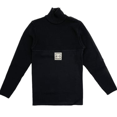 Chanel Black Ribbed Logo Button Long Sleeve