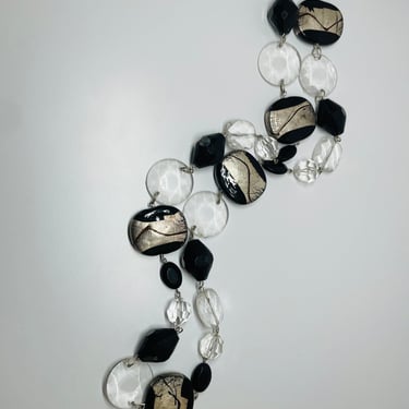 Clear and Black Silver Painted Beaded Necklace