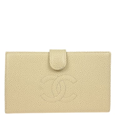 Chanel White Caviar Long Bifold Wallet Purse