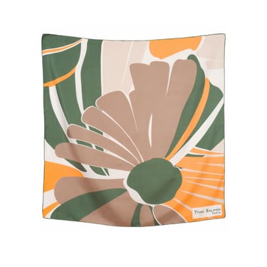 Pierre Balmain 1960s Vintage Green & Orange Floral Silk Twill Scarf 