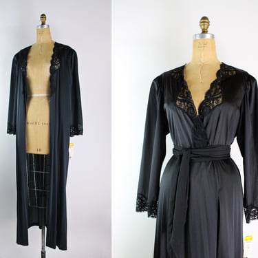 80s Olga Nightgown Black Robe / Slip Dress / Deadstock/ Wedding Slip/ Lace lingerie / Olga 98470 /Size L/XL 