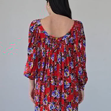 Yves Saint Laurent Pure Silk Red Floral Dress