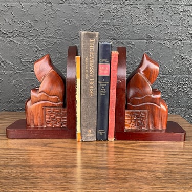 Hand Carved Mahogany Monk Bookends