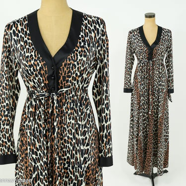 1970s Leopard Print Hostess Gown | 70s Leopard Nylon Caftan | Vanity Fair | Medium 