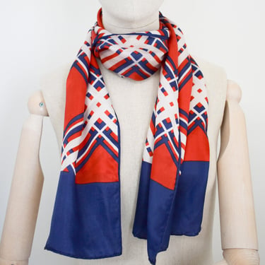 Vintage Red, White, and Navy Plaid Long Scarf 