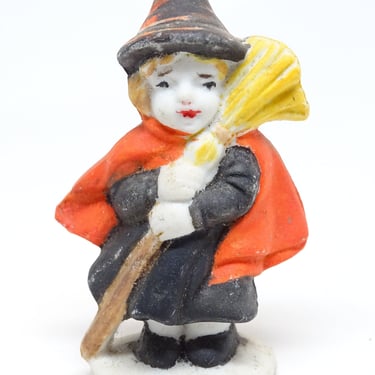 Vintage Unglazed Porcelain Halloween Girl, Hand Painted Halloween Witch 