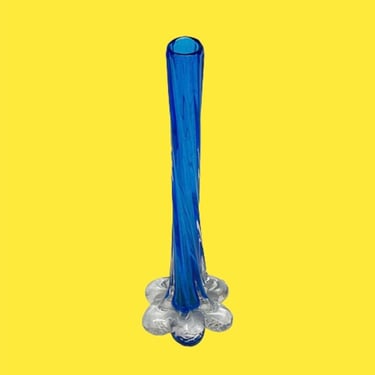 Vintage Murano Bud Vase Retro 1990s Contemporary + Handblown + Blue Glass + Flower Base + Twisted Stem + Modern Home Decor + Flower Display 