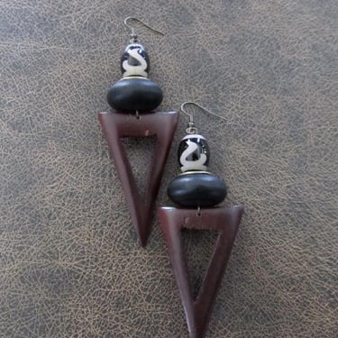 Chunky wooden triangle earrings 2 