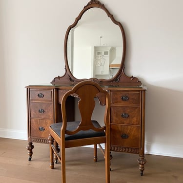 NEW - Gorgeous Antique Vanity with Original Chair, Six Drawer Dressing Table, Bedroom Furniture, Vintage, Farmhouse, Dresser 