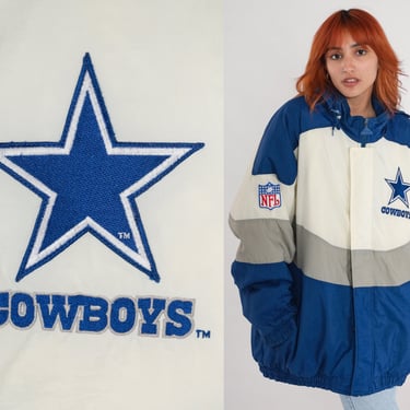 Dallas Cowboys Jacket 90s Pro Line Football Hoodie NFL Hooded Starter Puffer Jacket Texas Sports Streetwear Coat Blue Vintage 1990s Men's XL 