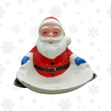 Vintage Santa Trinket Dish - Retro Christmas Ceramic Bowl - Soap Ashtray Etc - 1950s 1960s Era - Made in Japan 