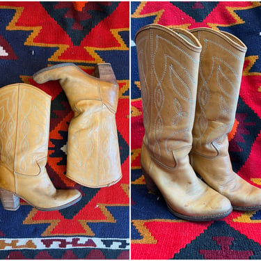 SOUTHEAST RIDGE Vintage 70s 80's Boots | Tobacco Brown Western Leather Cowgirl Boots| Southwest, Cowboy | Size 7 