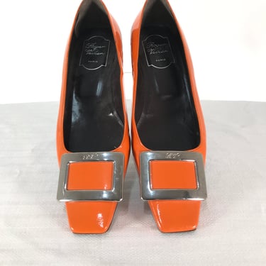 SOLD Roger Vivier Orange Patent Leather Belle du Jour Shoes 38 1/2