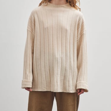 7115 by Szeki Merino Wide Ribbed Sweater, Beige-White