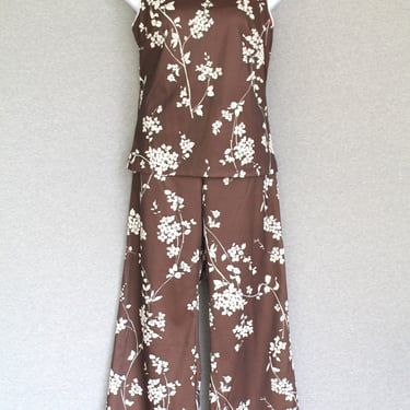 1960-70s - Mod - Brown Asian Print - Two-Piece - Palazzo Pant Set - by Beeline Fashions 