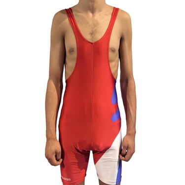 1980S Red White & Purple Wrestlers Adidas Unitard 