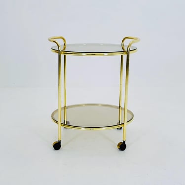 Mid Century Modern Bar/Tea Cart Gold/Brass smoked Glass France 1970s. 