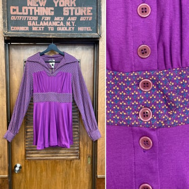 Vintage 1960’s Mod Hippie Knit San Francisco Boho Designer Mini Dress, Vintage 1960’s, Mod, Hippie, Knit Dress, Mini Dress, Boho, Floral, 